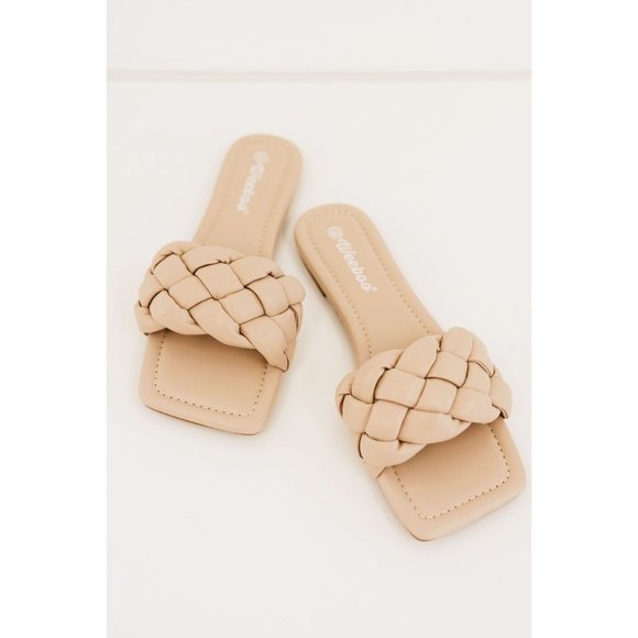 Woven Square Toe Slides in Nude - Picture 2 of 7